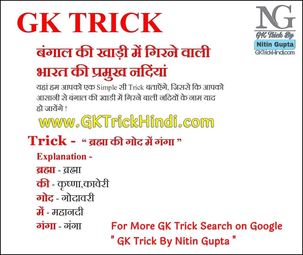 GK Trick By Nitin Gupta - Bangal ki Khadi ki Nadiya