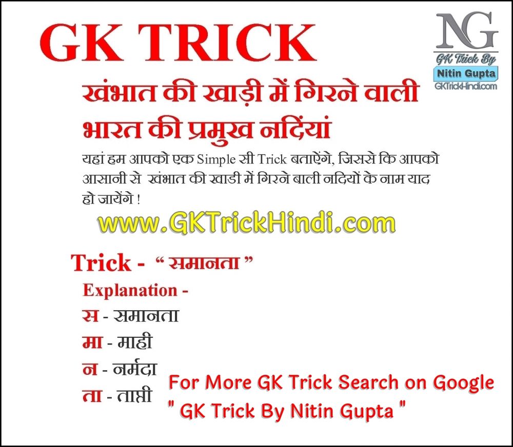 GK Trick By Nitin Gupta - Khambhat ki Khadi ki Nadiya