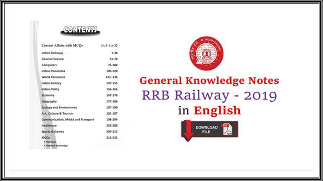 General Knowledge Notes PDF For RRB Railway 2019 in English By Disha Publications
